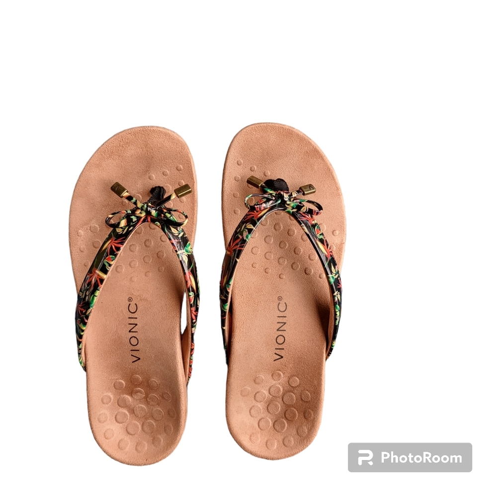 Vionic Bella II, Black Tropical, Thong Sandal, size 8